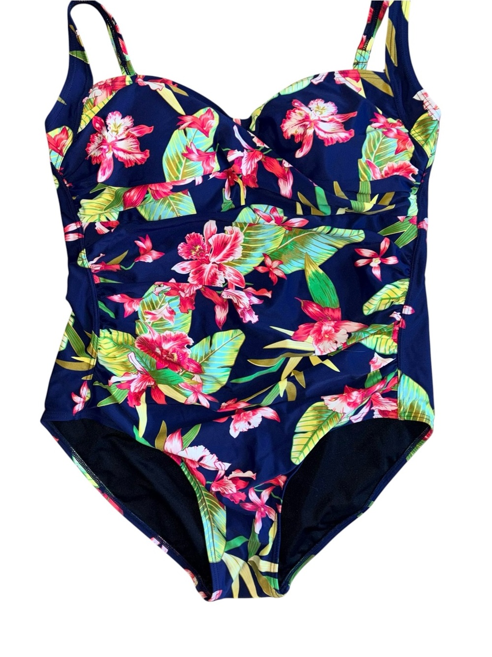 Alisha Levine Navy One-Piece with Pink & Green Floral Print swimsuit size 16